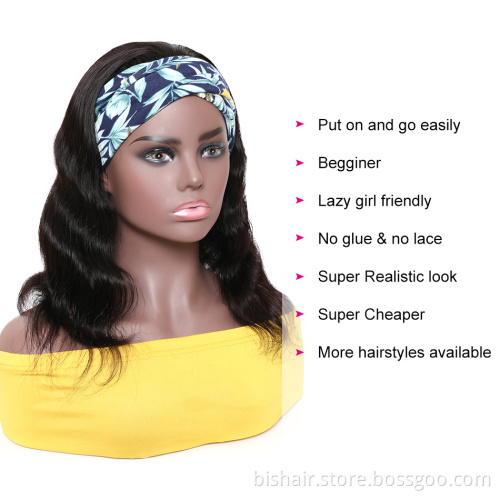 Wholesale Short Bob Headband Wigs for Woman Glueless Full Machine Body Wave Brazilian Human Hair HeadBand Wig Natural Colore